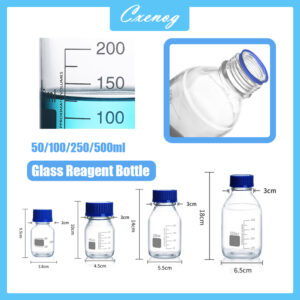 50/100/250/500ML Clear Graduated Round Glass Media Storage Bottles with Blue GL45 Screw Caps For Lab Chemistry