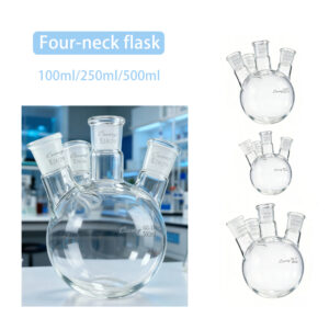 Cxenog Thick Walled Four Necked Bottle, Four-necked Flask Borosilicate Glass Laboratory Glassware