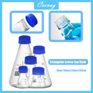 50–500ML Clear Graduated Round Glass Media Storage Bottles with Blue GL45 Screw Caps for Laboratory Water and Reagent Liquids
